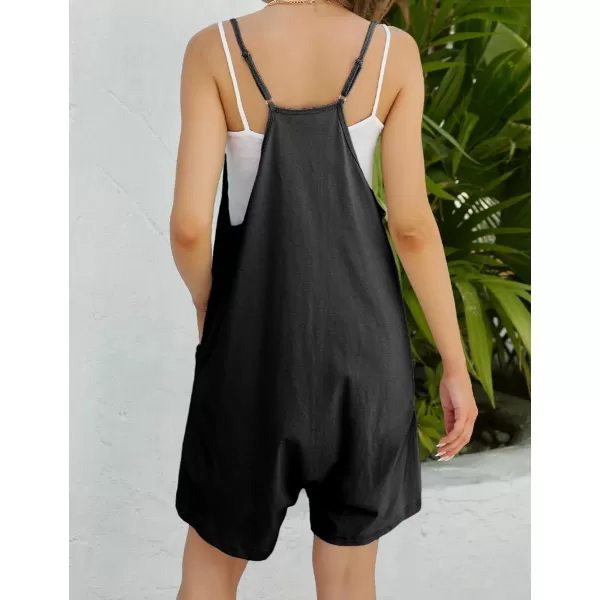 IDEALSANXUN Short Jumpsuits for Women Casual Spaghetti Strap Sleeveless Loose Fit Wide Leg Summer Shorts RomperBlack