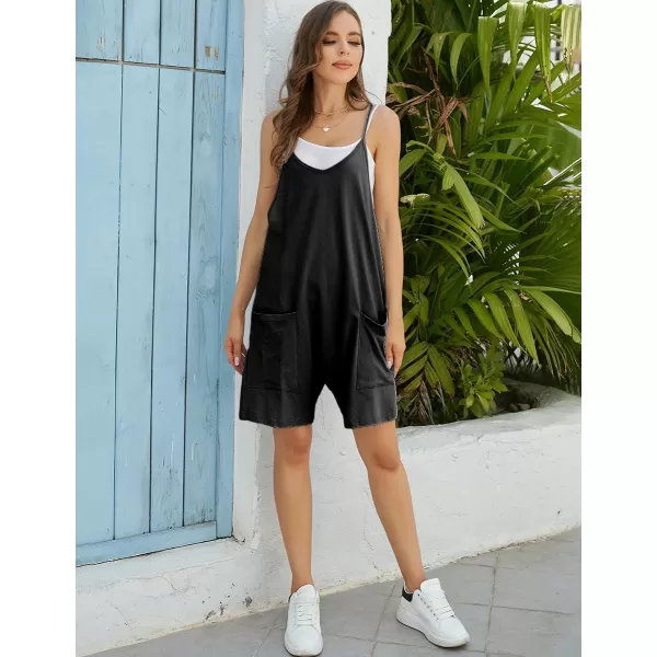 IDEALSANXUN Short Jumpsuits for Women Casual Spaghetti Strap Sleeveless Loose Fit Wide Leg Summer Shorts RomperBlack
