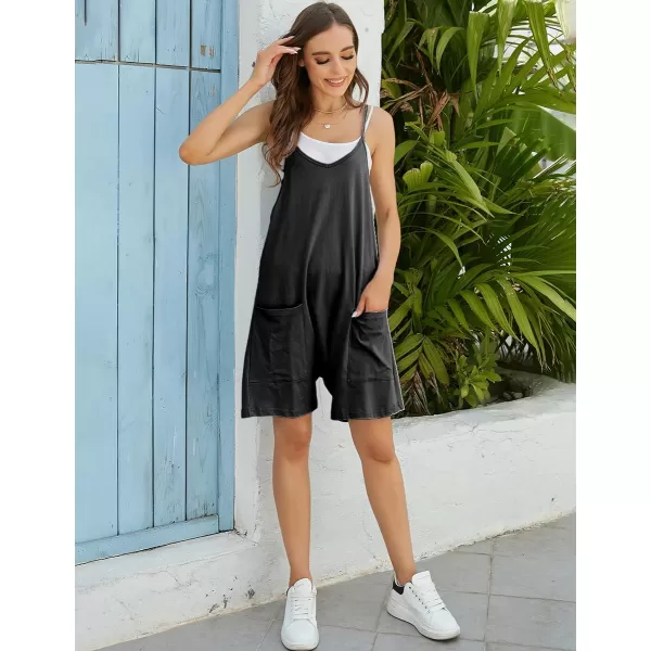 IDEALSANXUN Short Jumpsuits for Women Casual Spaghetti Strap Sleeveless Loose Fit Wide Leg Summer Shorts RomperBlack