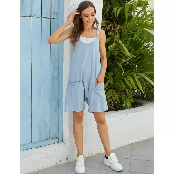 IDEALSANXUN Short Jumpsuits for Women Casual Spaghetti Strap Sleeveless Loose Fit Wide Leg Summer Shorts RomperBlue