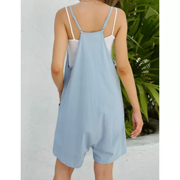 IDEALSANXUN Short Jumpsuits for Women Casual Spaghetti Strap Sleeveless Loose Fit Wide Leg Summer Shorts RomperBlue