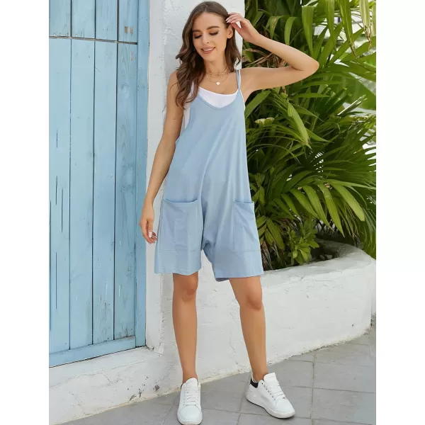 IDEALSANXUN Short Jumpsuits for Women Casual Spaghetti Strap Sleeveless Loose Fit Wide Leg Summer Shorts RomperBlue
