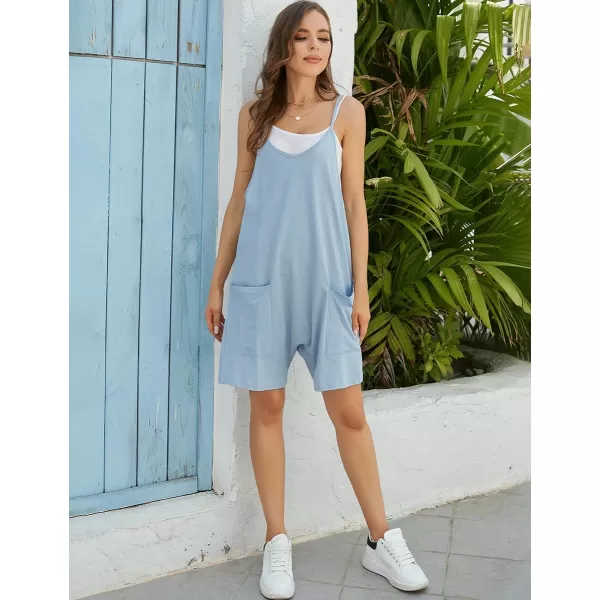IDEALSANXUN Short Jumpsuits for Women Casual Spaghetti Strap Sleeveless Loose Fit Wide Leg Summer Shorts RomperBlue