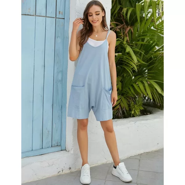 IDEALSANXUN Short Jumpsuits for Women Casual Spaghetti Strap Sleeveless Loose Fit Wide Leg Summer Shorts RomperBlue