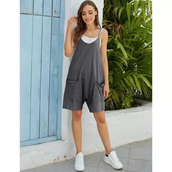 IDEALSANXUN Short Jumpsuits for Women Casual Spaghetti Strap Sleeveless Loose Fit Wide Leg Summer Shorts RomperDark Grey