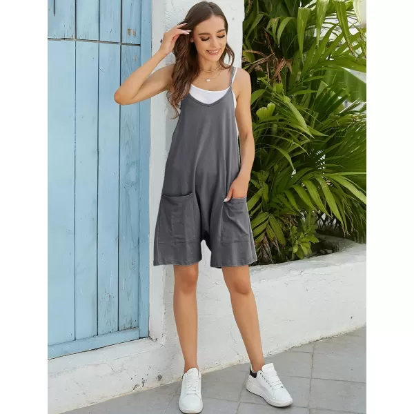 IDEALSANXUN Short Jumpsuits for Women Casual Spaghetti Strap Sleeveless Loose Fit Wide Leg Summer Shorts RomperDark Grey