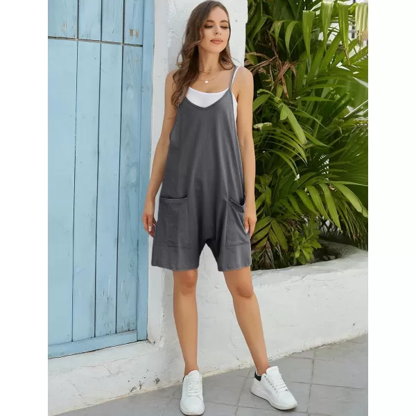 IDEALSANXUN Short Jumpsuits for Women Casual Spaghetti Strap Sleeveless Loose Fit Wide Leg Summer Shorts RomperDark Grey