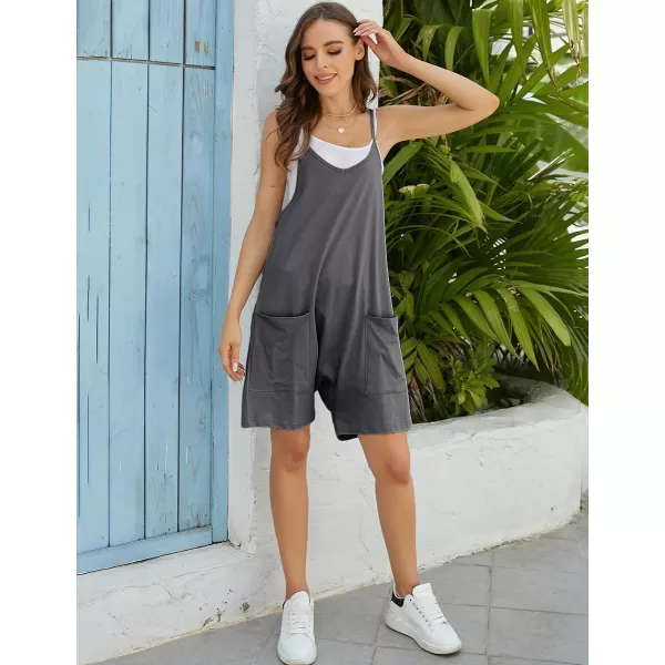 IDEALSANXUN Short Jumpsuits for Women Casual Spaghetti Strap Sleeveless Loose Fit Wide Leg Summer Shorts RomperDark Grey