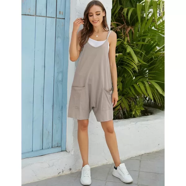 IDEALSANXUN Short Jumpsuits for Women Casual Spaghetti Strap Sleeveless Loose Fit Wide Leg Summer Shorts RomperGrey