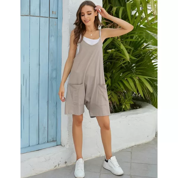 IDEALSANXUN Short Jumpsuits for Women Casual Spaghetti Strap Sleeveless Loose Fit Wide Leg Summer Shorts RomperGrey