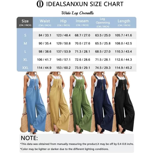 IDEALSANXUN Wide Leg Overalls for Womens Casual Cotton Linen Baggy Loose Maternity Summer Beach Jumpsuits RomperBlack