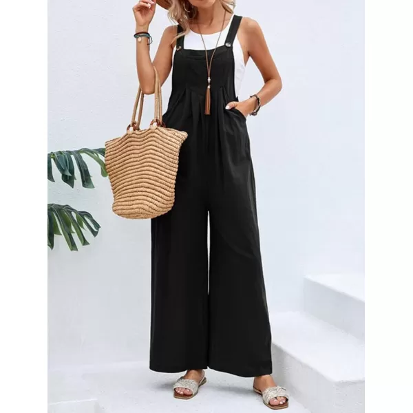 IDEALSANXUN Wide Leg Overalls for Womens Casual Cotton Linen Baggy Loose Maternity Summer Beach Jumpsuits RomperBlack