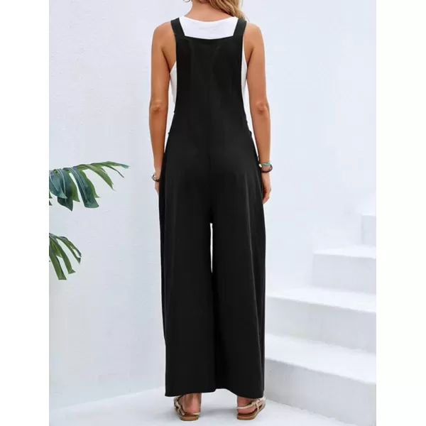 IDEALSANXUN Wide Leg Overalls for Womens Casual Cotton Linen Baggy Loose Maternity Summer Beach Jumpsuits RomperBlack