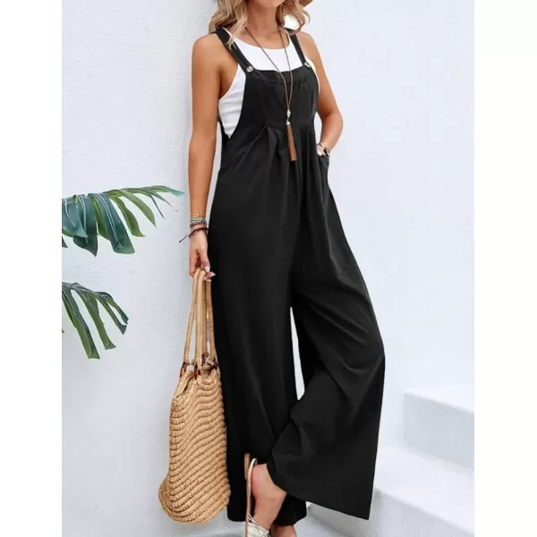 IDEALSANXUN Wide Leg Overalls for Womens Casual Cotton Linen Baggy Loose Maternity Summer Beach Jumpsuits RomperBlack