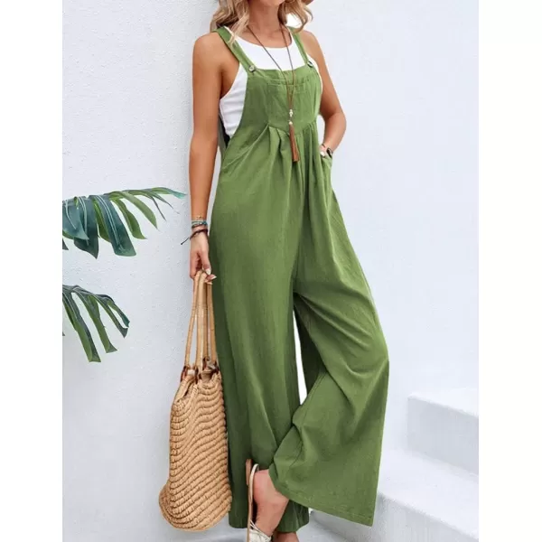 IDEALSANXUN Wide Leg Overalls for Womens Casual Cotton Linen Baggy Loose Maternity Summer Beach Jumpsuits RomperGreen