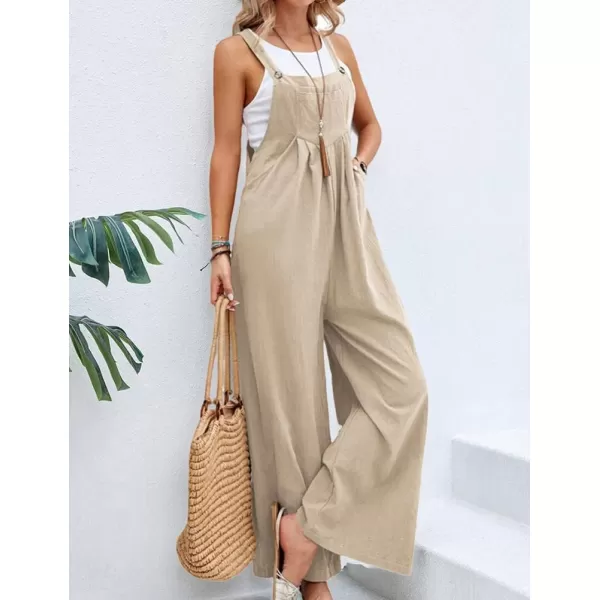 IDEALSANXUN Wide Leg Overalls for Womens Casual Cotton Linen Baggy Loose Maternity Summer Beach Jumpsuits RomperKhaki