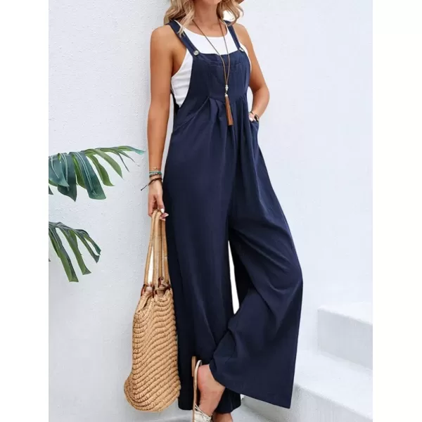 IDEALSANXUN Wide Leg Overalls for Womens Casual Cotton Linen Baggy Loose Maternity Summer Beach Jumpsuits RomperNavy