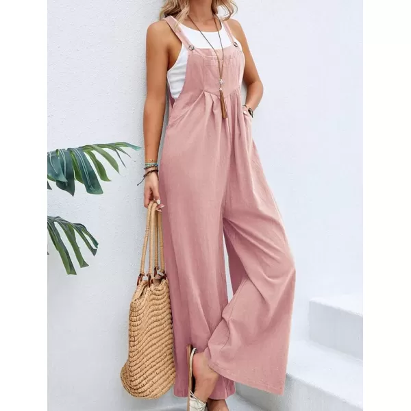 IDEALSANXUN Wide Leg Overalls for Womens Casual Cotton Linen Baggy Loose Maternity Summer Beach Jumpsuits RomperPink