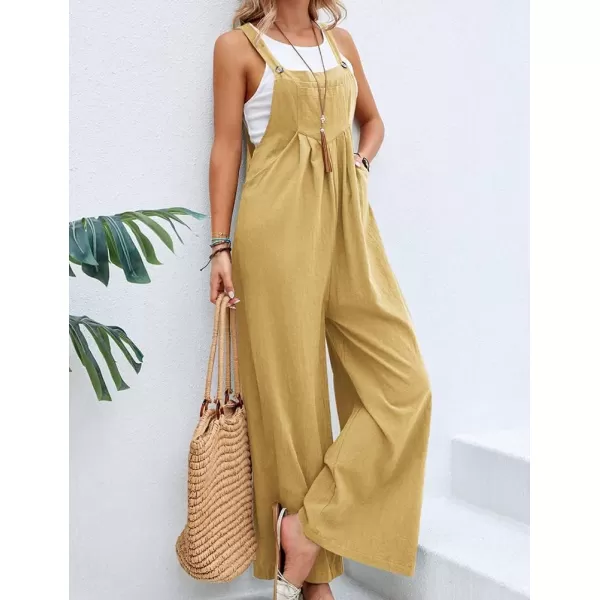 IDEALSANXUN Wide Leg Overalls for Womens Casual Cotton Linen Baggy Loose Maternity Summer Beach Jumpsuits RomperWheat