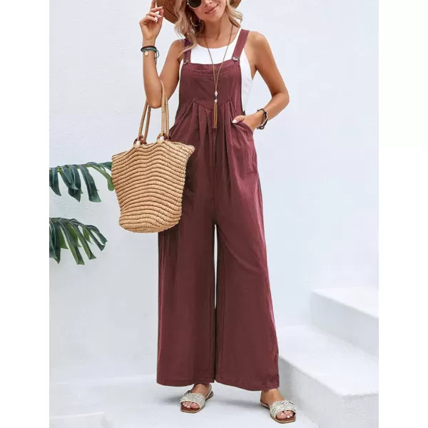 IDEALSANXUN Wide Leg Overalls for Womens Casual Cotton Linen Baggy Loose Maternity Summer Beach Jumpsuits RomperWine