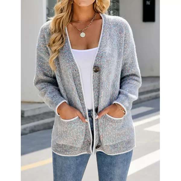IDEALSANXUN Women Cardigan Sweater V Neck Long Sleeve Casual Fall Winter 2023 Knit Sweater Jacket CoatGrey