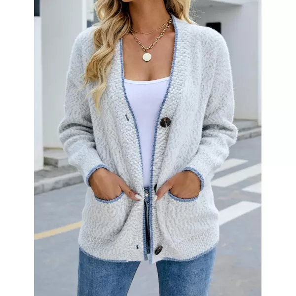 IDEALSANXUN Women Cardigan Sweater V Neck Long Sleeve Casual Fall Winter 2023 Knit Sweater Jacket CoatLight Grey