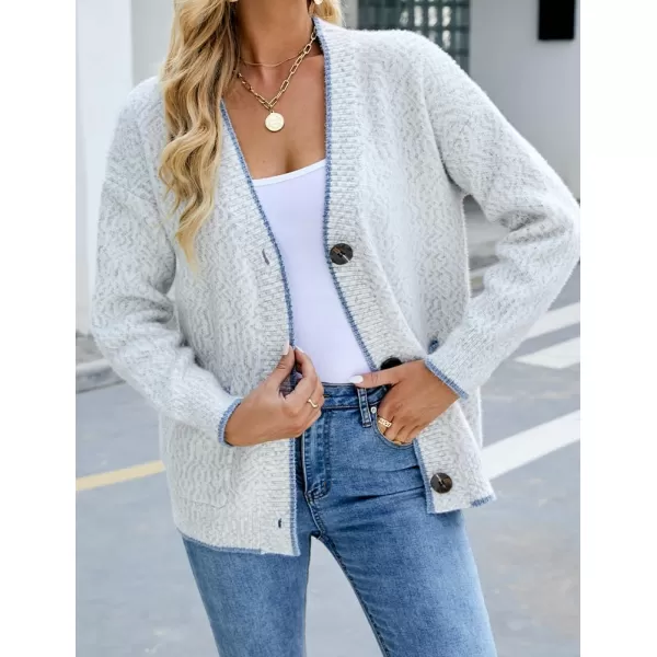 IDEALSANXUN Women Cardigan Sweater V Neck Long Sleeve Casual Fall Winter 2023 Knit Sweater Jacket CoatLight Grey