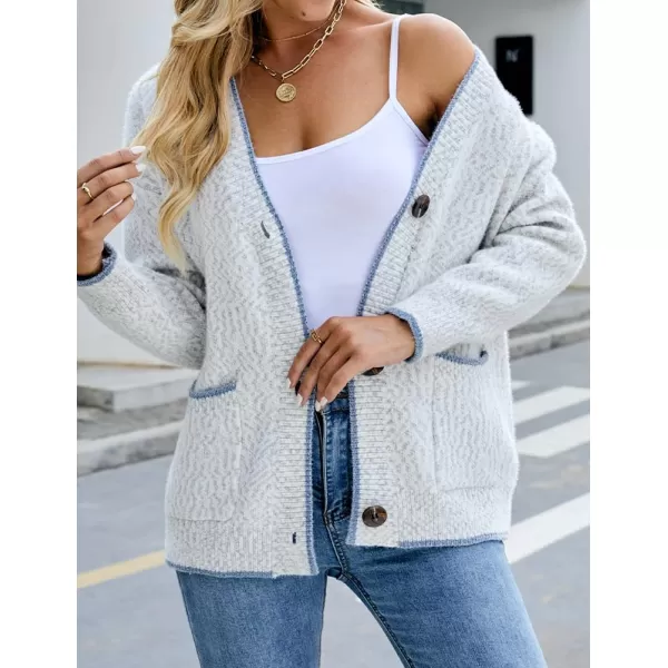IDEALSANXUN Women Cardigan Sweater V Neck Long Sleeve Casual Fall Winter 2023 Knit Sweater Jacket CoatLight Grey
