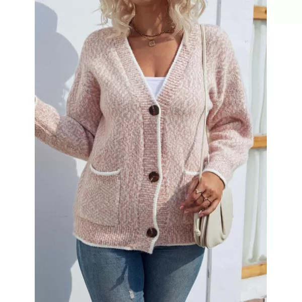 IDEALSANXUN Women Cardigan Sweater V Neck Long Sleeve Casual Fall Winter 2023 Knit Sweater Jacket CoatPink