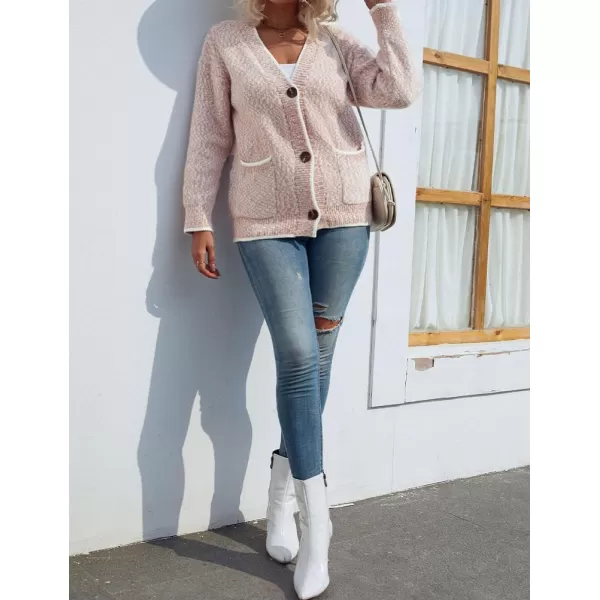 IDEALSANXUN Women Cardigan Sweater V Neck Long Sleeve Casual Fall Winter 2023 Knit Sweater Jacket CoatPink