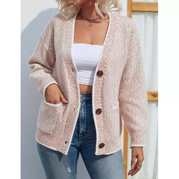 IDEALSANXUN Women Cardigan Sweater V Neck Long Sleeve Casual Fall Winter 2023 Knit Sweater Jacket CoatPink