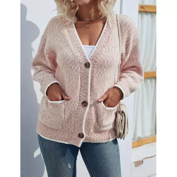 IDEALSANXUN Women Cardigan Sweater V Neck Long Sleeve Casual Fall Winter 2023 Knit Sweater Jacket CoatPink