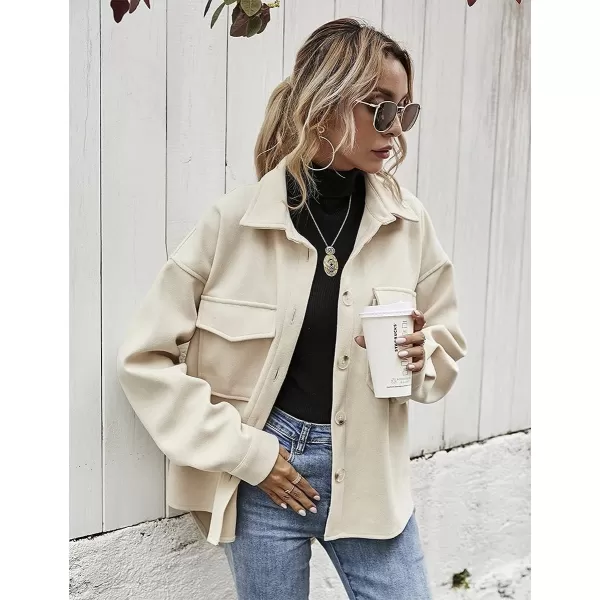 IDEALSANXUN Womens Button Down Thick Wool Shackets Casual Loose Shirt JacketsBeige