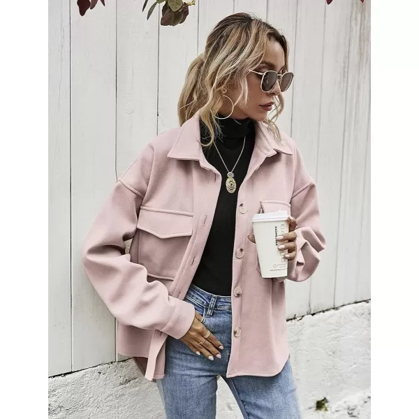 IDEALSANXUN Womens Button Down Thick Wool Shackets Casual Loose Shirt JacketsPink