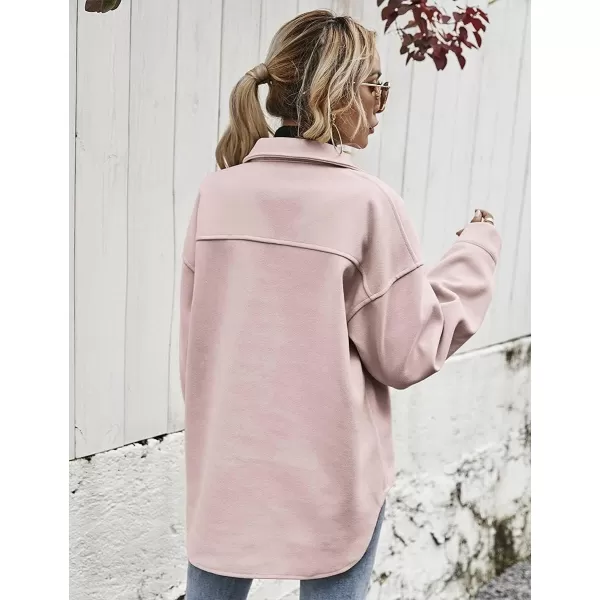 IDEALSANXUN Womens Button Down Thick Wool Shackets Casual Loose Shirt JacketsPink