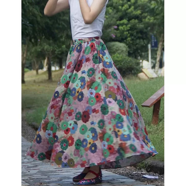 IDEALSANXUN Womens Cotton Linen High Waisted A Line Boho Floral Long Maxi SkirtPrint 103
