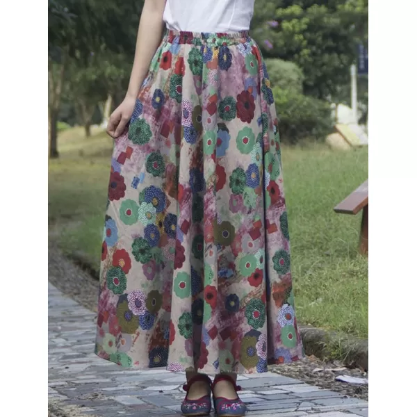 IDEALSANXUN Womens Cotton Linen High Waisted A Line Boho Floral Long Maxi SkirtPrint 103