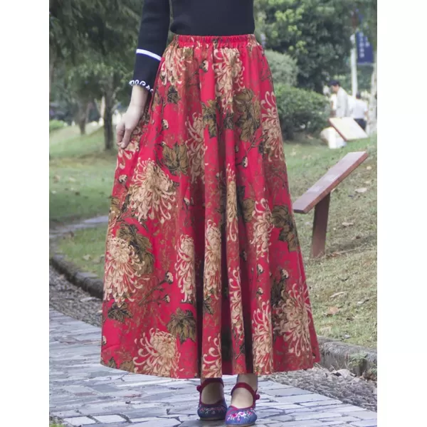 IDEALSANXUN Womens Cotton Linen High Waisted A Line Boho Floral Long Maxi SkirtPrint 106