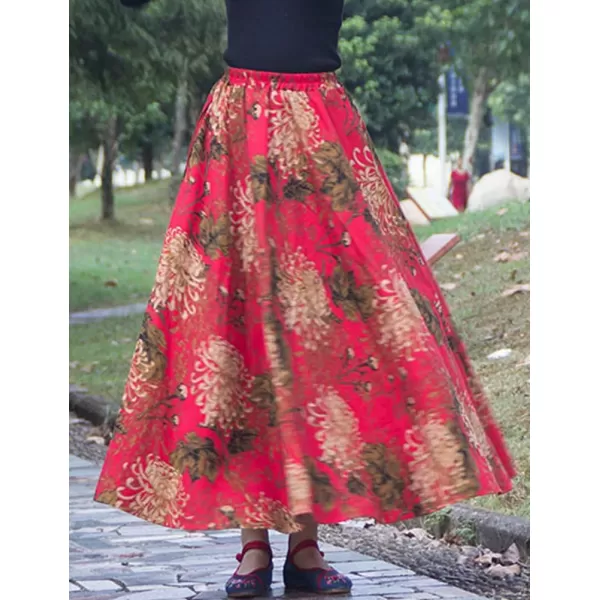 IDEALSANXUN Womens Cotton Linen High Waisted A Line Boho Floral Long Maxi SkirtPrint 106