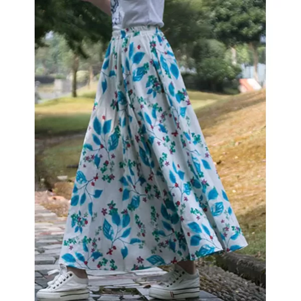 IDEALSANXUN Womens Cotton Linen High Waisted A Line Boho Floral Long Maxi SkirtPrint 119