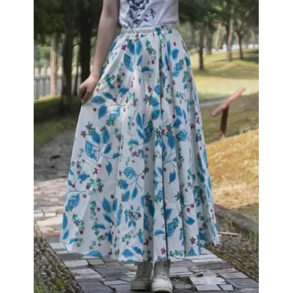 IDEALSANXUN Womens Cotton Linen High Waisted A Line Boho Floral Long Maxi SkirtPrint 119