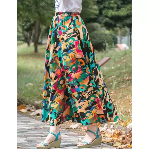 IDEALSANXUN Womens Cotton Linen High Waisted A Line Boho Floral Long Maxi SkirtPrint 122