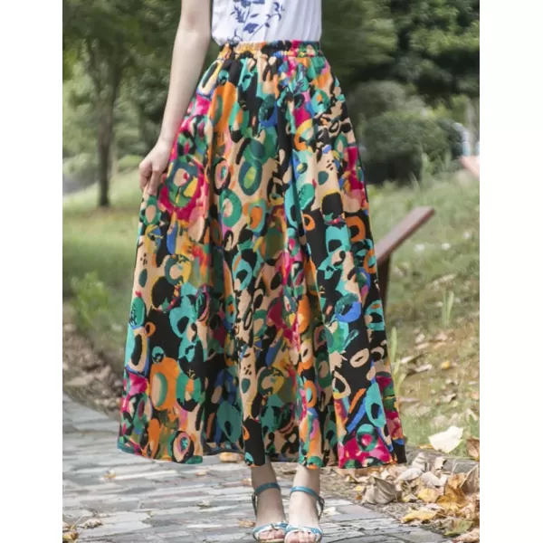 IDEALSANXUN Womens Cotton Linen High Waisted A Line Boho Floral Long Maxi SkirtPrint 122