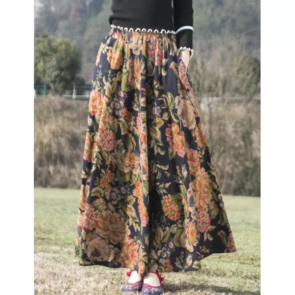 IDEALSANXUN Womens Cotton Linen High Waisted A Line Boho Floral Long Maxi SkirtPrint 124