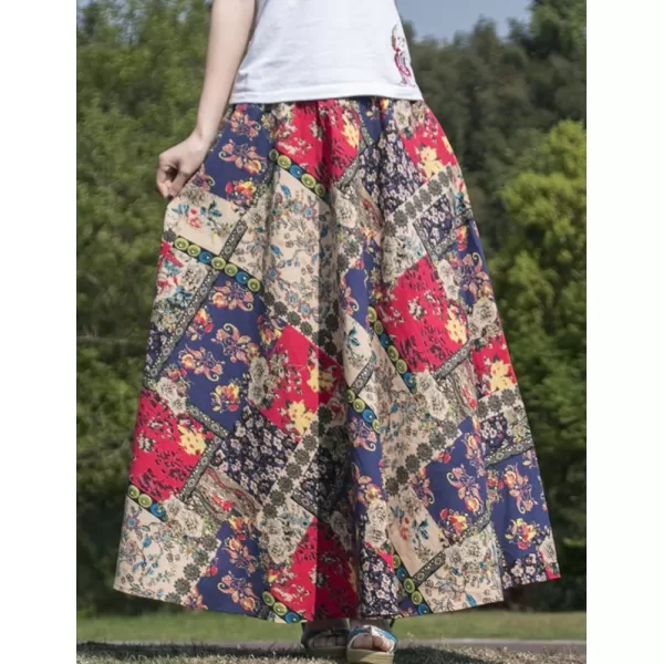 IDEALSANXUN Womens Cotton Linen High Waisted A Line Boho Floral Long Maxi SkirtPrint 600