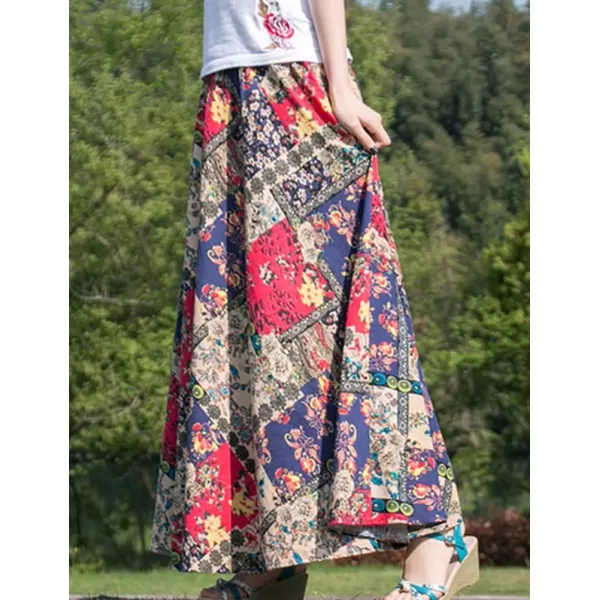 IDEALSANXUN Womens Cotton Linen High Waisted A Line Boho Floral Long Maxi SkirtPrint 600