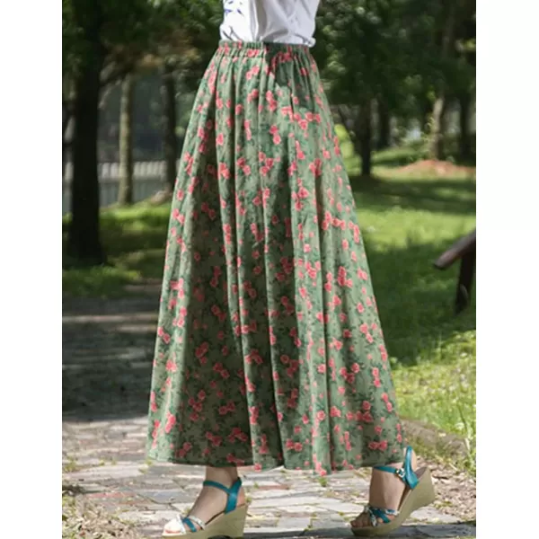 IDEALSANXUN Womens Cotton Linen High Waisted A Line Boho Floral Long Maxi SkirtPrint 602