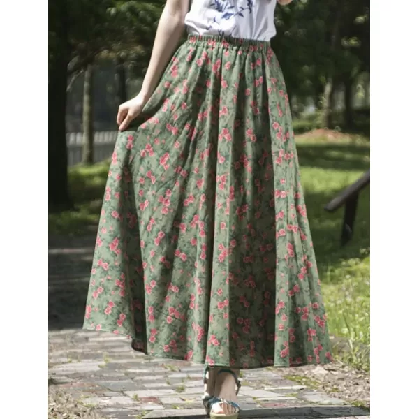 IDEALSANXUN Womens Cotton Linen High Waisted A Line Boho Floral Long Maxi SkirtPrint 602