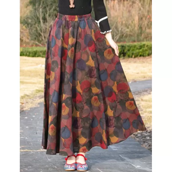 IDEALSANXUN Womens Cotton Linen High Waisted A Line Boho Floral Long Maxi SkirtPrint 606