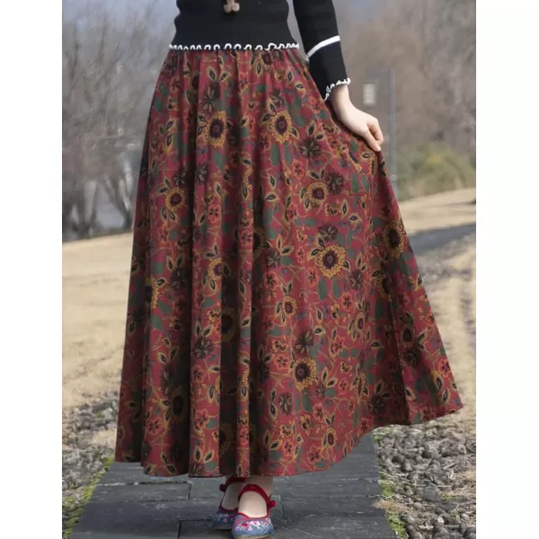 IDEALSANXUN Womens Cotton Linen High Waisted A Line Boho Floral Long Maxi SkirtPrint 619